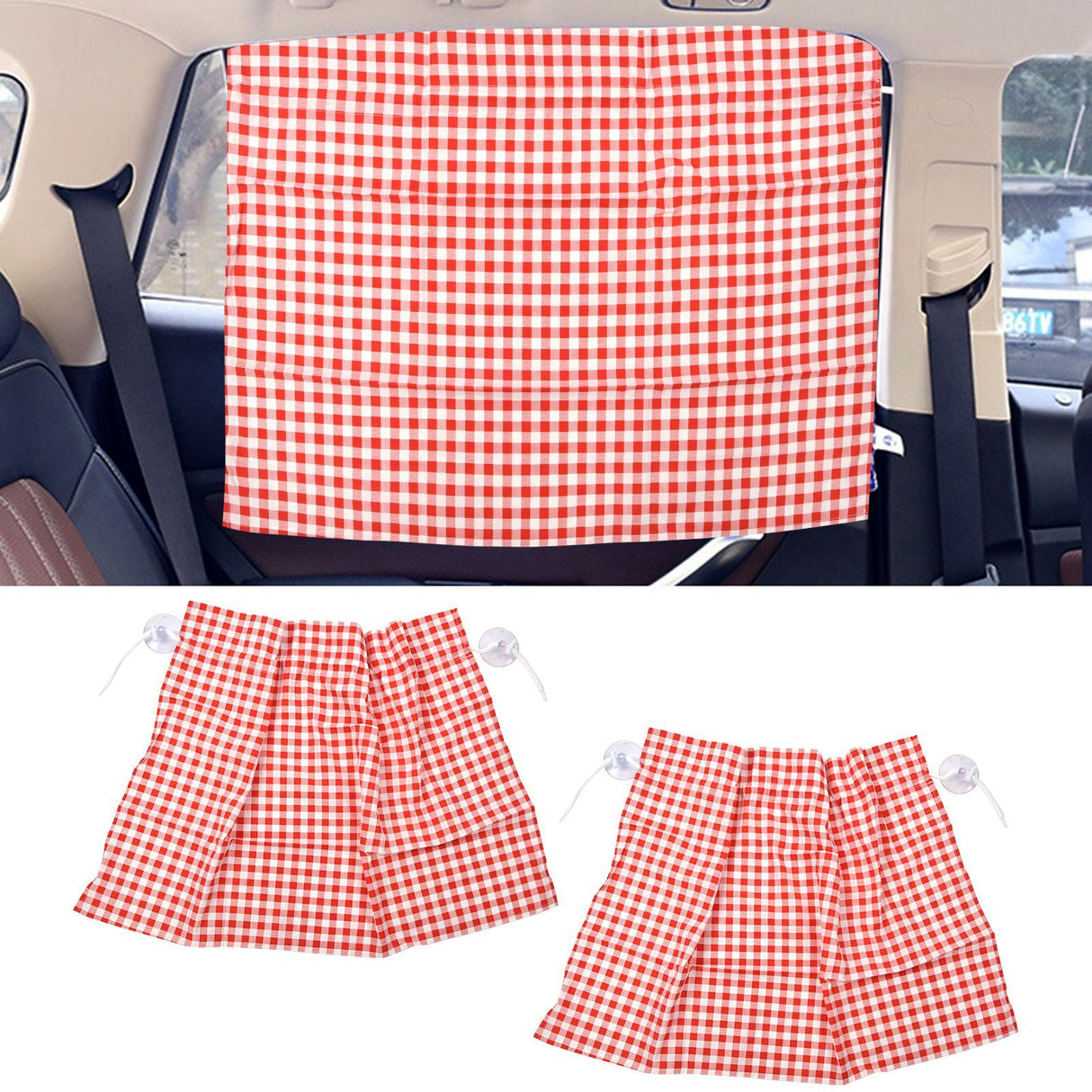 2Pcs Grid Design Anti Ultraviolet Car Curtain Side Car Window Sun Shade with Suction CupRed Grid