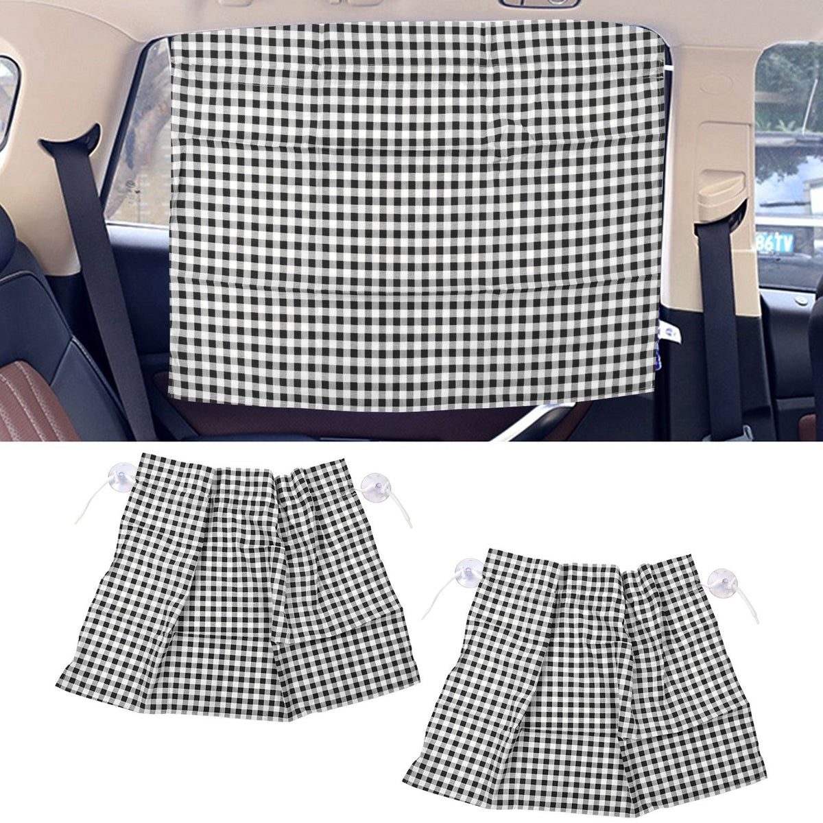 2Pcs Grid Design Anti Ultraviolet Car Curtain Side Car Window Sun Shade with Suction CupBlack Grid