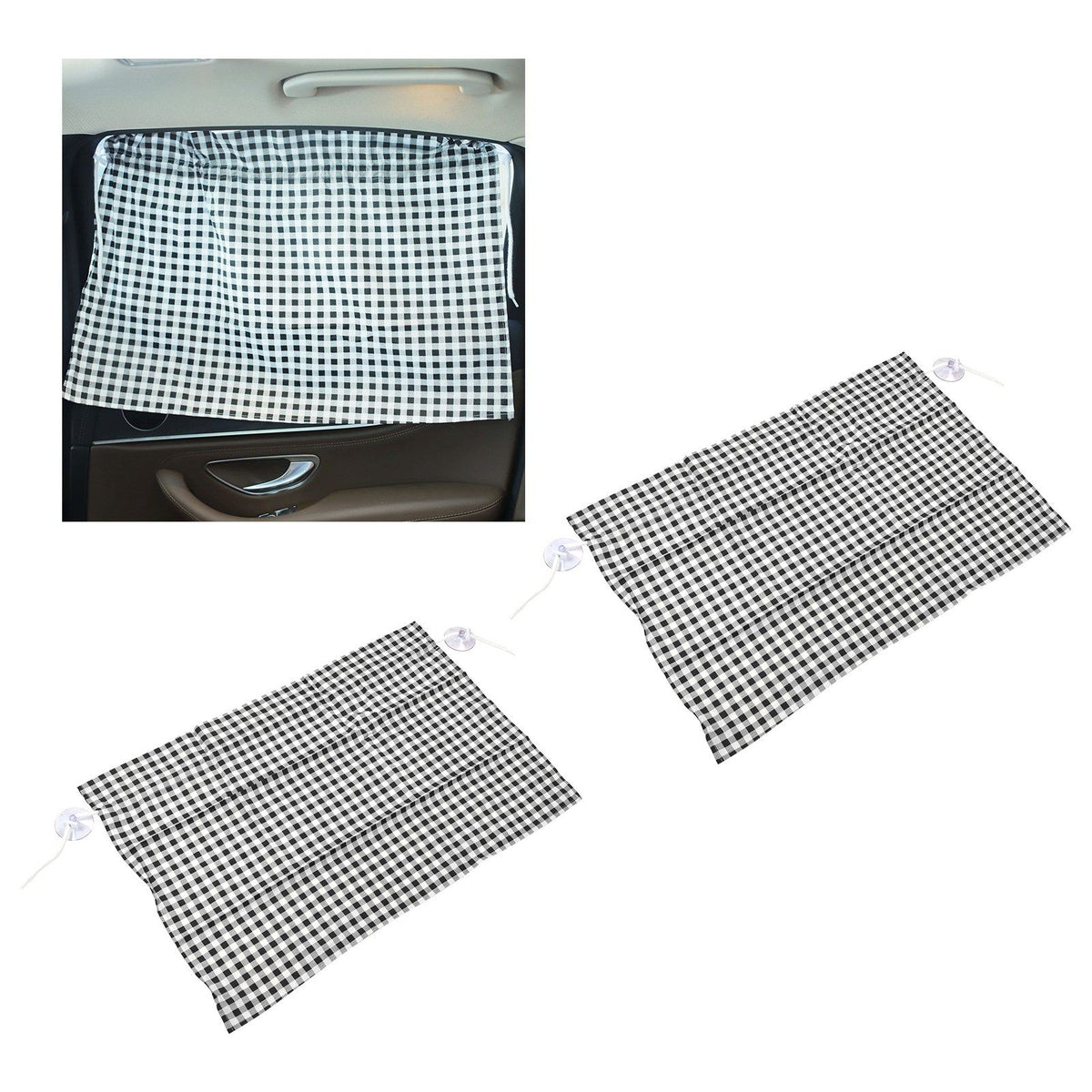 2Pcs Grid Design Anti Ultraviolet Car Curtain Side Car Window Sun Shade with Suction CupBlack Grid