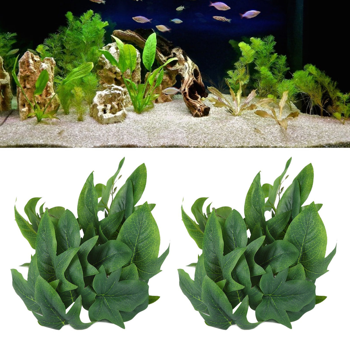 2PCS Artificial Water Plant Simulation Vine Lifelike Plastic Leaves Decoration with Suction Cup for Fish TankSweet Potato Leaves