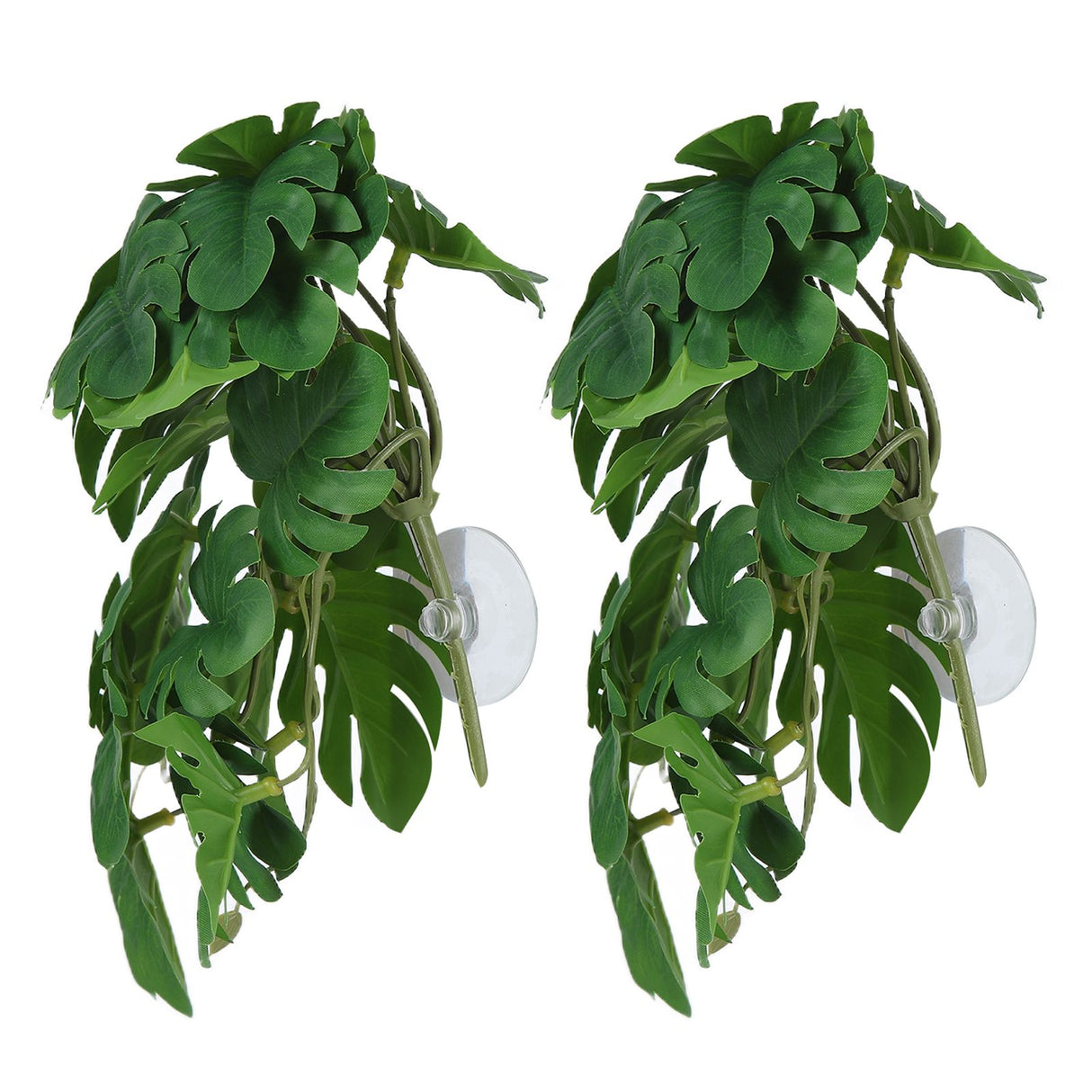2PCS Artificial Water Plant Simulation Vine Lifelike Plastic Leaves Decoration with Suction Cup for Fish TankMonstera Leaves