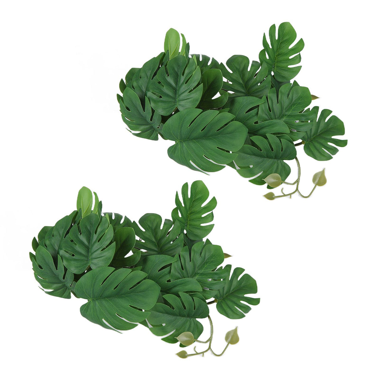 2PCS Artificial Water Plant Simulation Vine Lifelike Plastic Leaves Decoration with Suction Cup for Fish TankMonstera Leaves