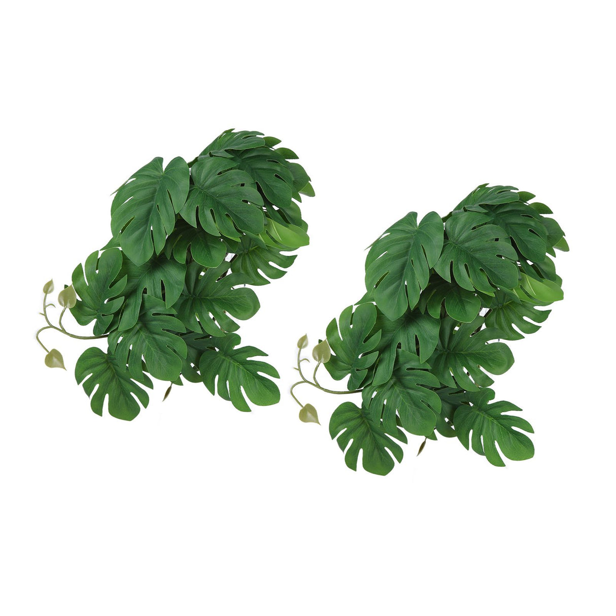 2PCS Artificial Water Plant Simulation Vine Lifelike Plastic Leaves Decoration with Suction Cup for Fish TankMonstera Leaves