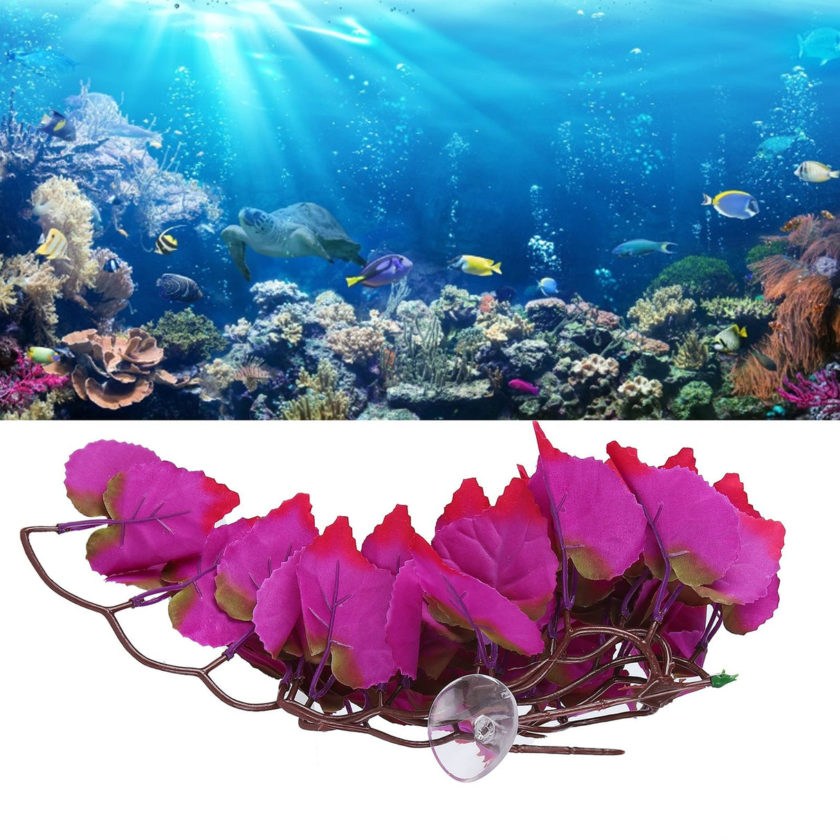 Artificial Reptile Plants Lifelike Plastic Plant Hanging Leaves Decoration with Suction Cup for Reptiles Terrarium Fish TankT-1034J1