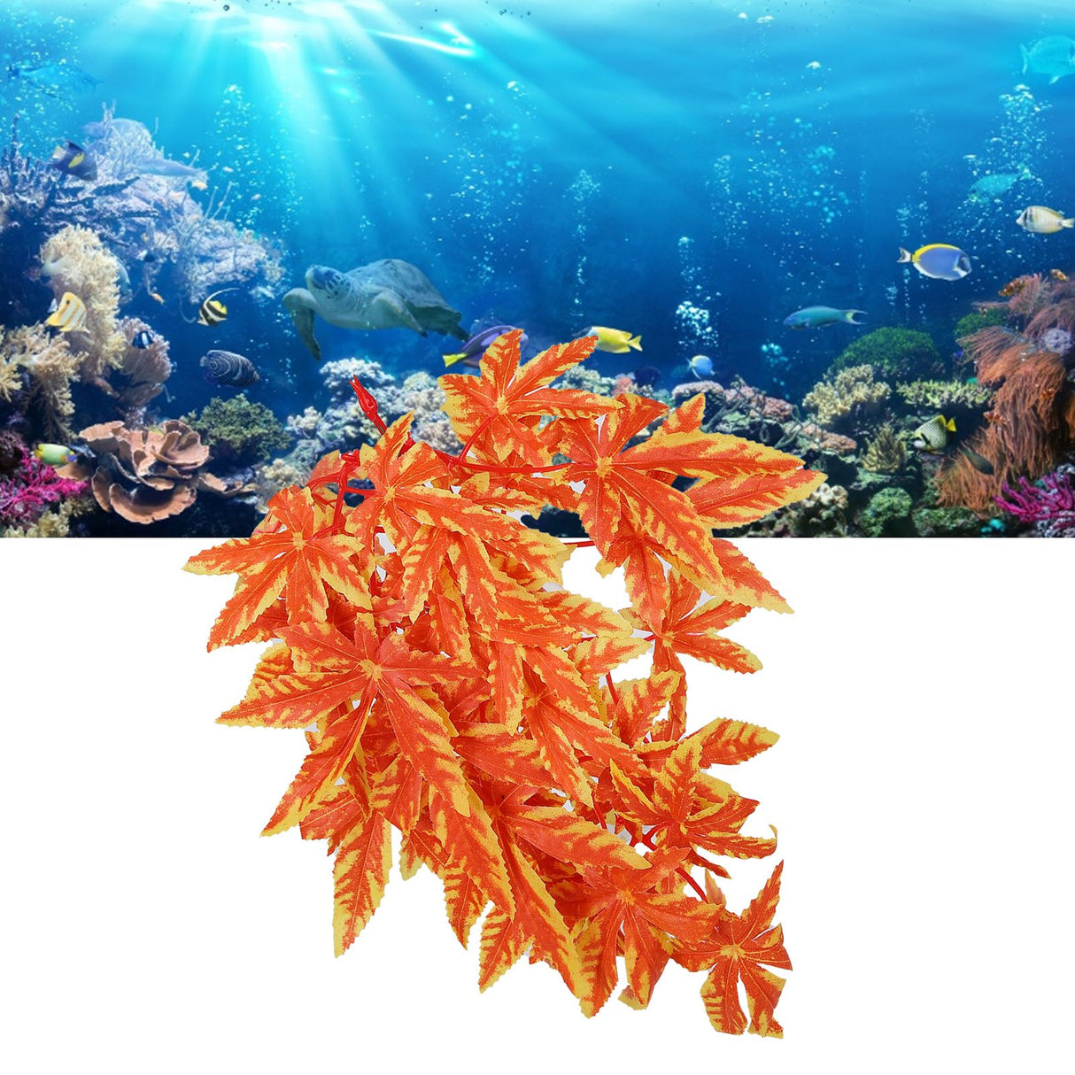 Artificial Reptile Plants Lifelike Plastic Plant Hanging Leaves Decoration with Suction Cup for Reptiles Terrarium Fish TankT‑007 Orange