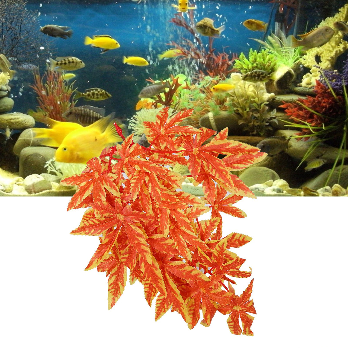 Artificial Reptile Plants Lifelike Plastic Plant Hanging Leaves Decoration with Suction Cup for Reptiles Terrarium Fish TankT‑007 Orange