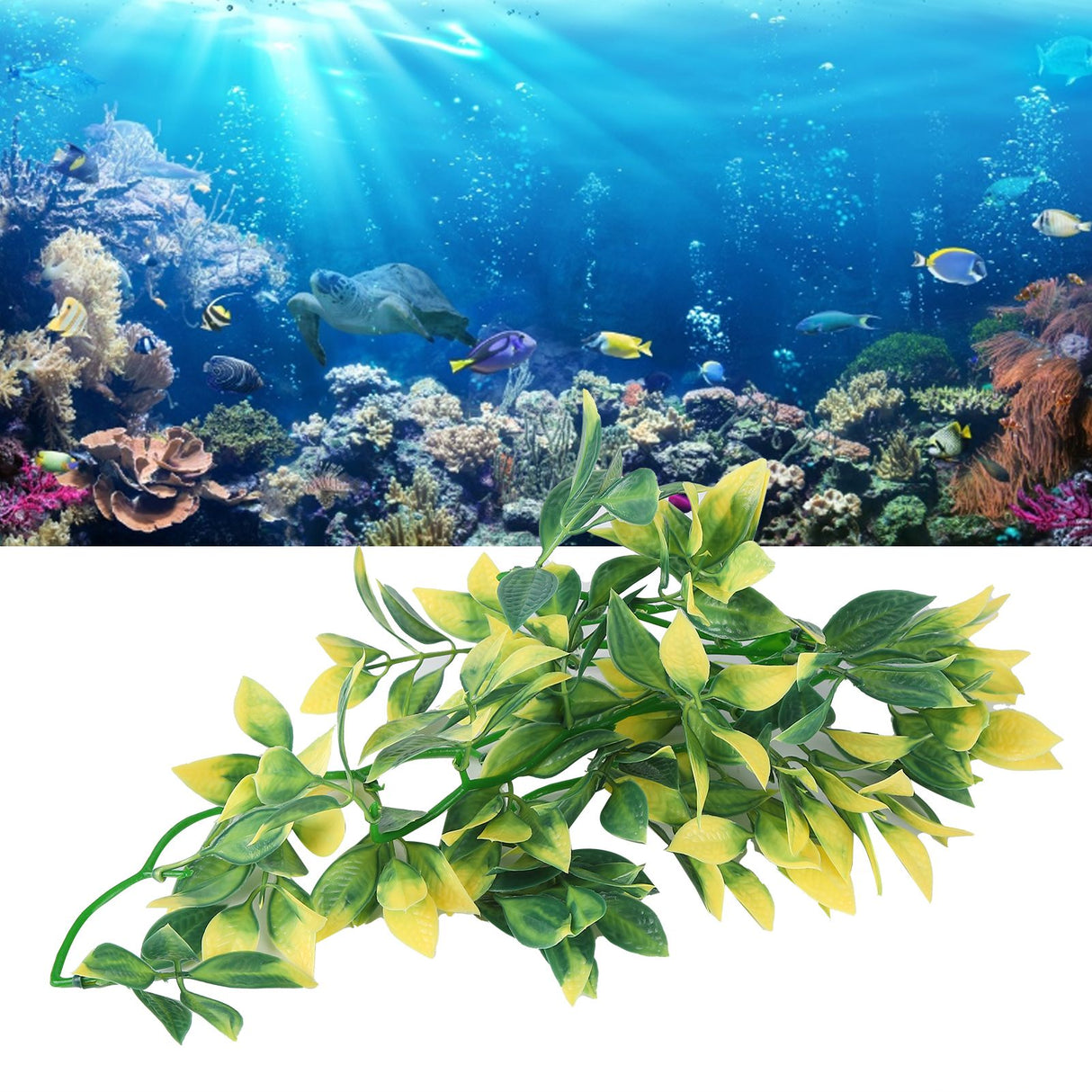 Artificial Reptile Plants Lifelike Plastic Plant Hanging Leaves Decoration with Suction Cup for Reptiles Terrarium Fish TankT-153E2