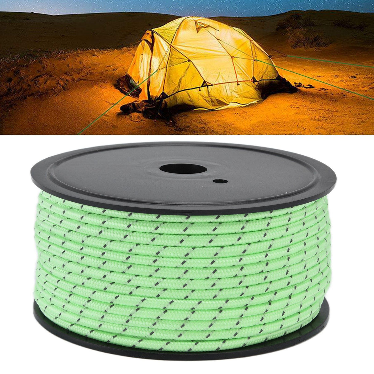 50m Reflective Nylon Rope 5mm Thickness Fluorescent Tent Canopy Rope Clothesline for Outdoor Camping