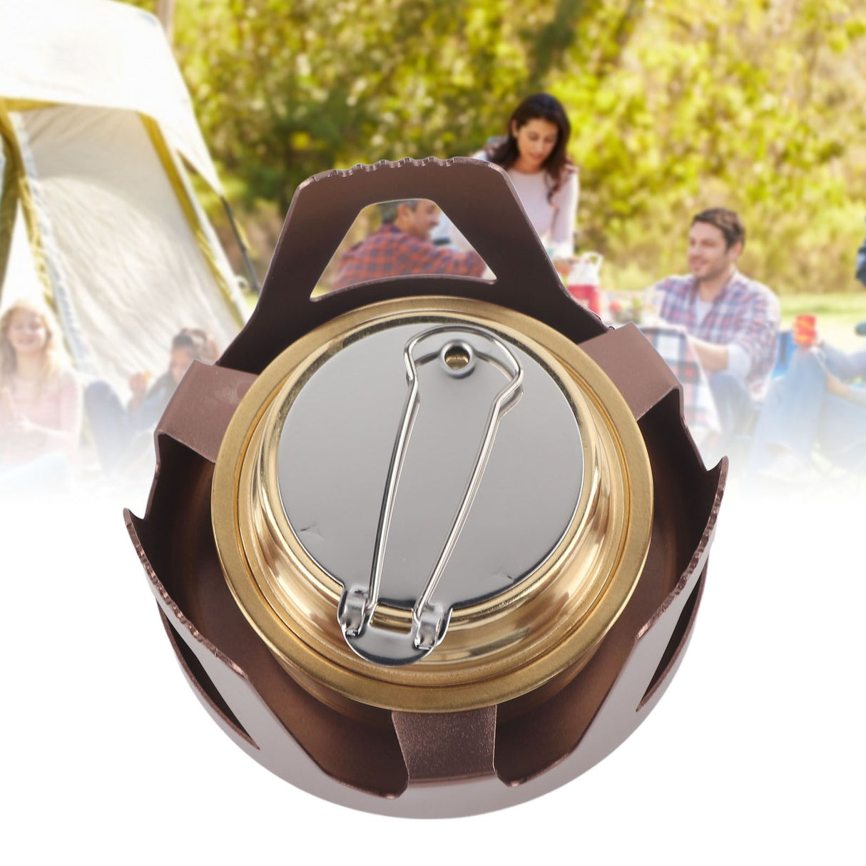 Portable Ethanol Stove Burner Outdoor Camping Cooker Furnace Cookware with Storage Bag Coffee Color