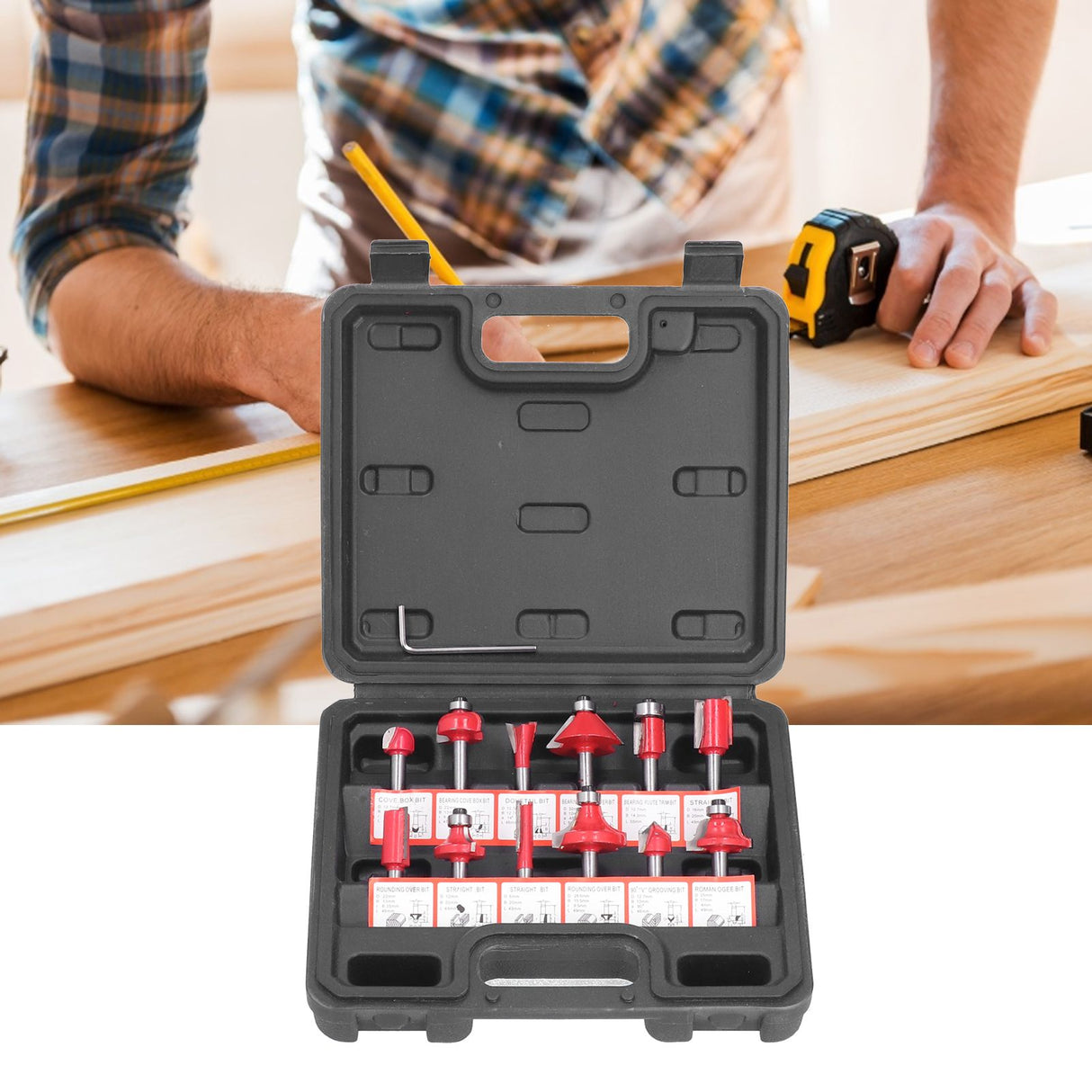 12Pcs Router Bits Kit High Speed Steel Woodworking Milling Cuter Set with Plastic Storage Box High Hardness for Wood Processing