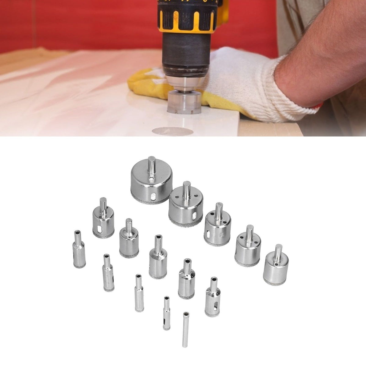 15Pcs/Set 6‑50mm Diamond Drill Bit Kit Ceramic Marble Hole Opener for Glass Wood Brick Tank