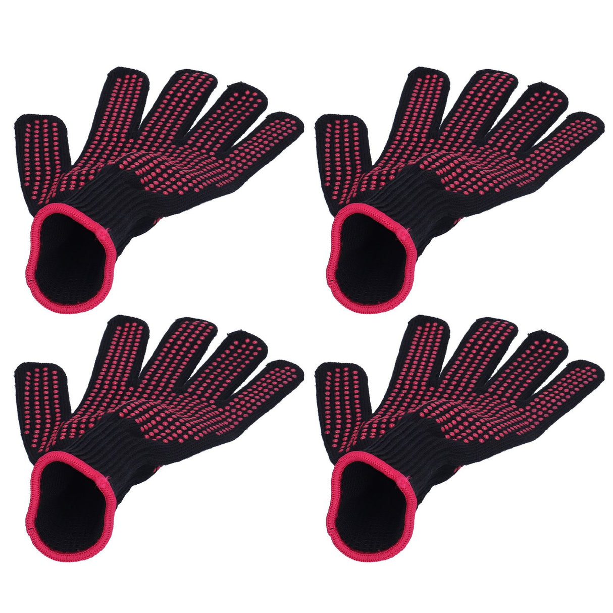4Pcs Heat Resistant Gloves High Temperature Resistant Anti Scalding Mitts with Silicone BumpsRose Red Silicone Rose Red Edge