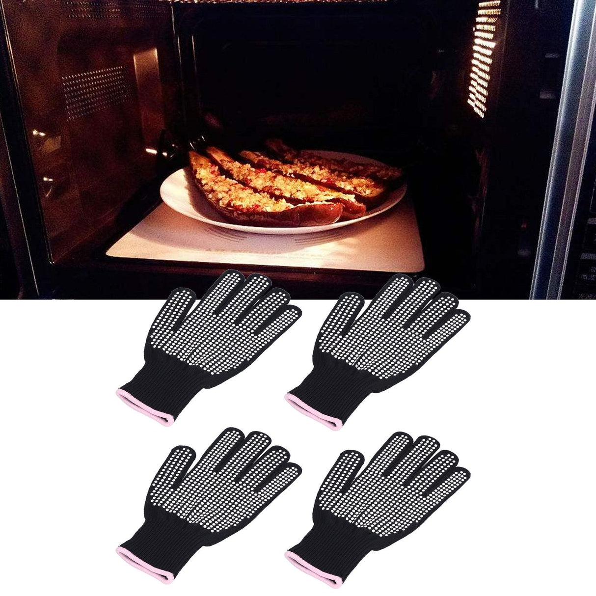 4Pcs Heat Resistant Gloves High Temperature Resistant Anti Scalding Mitts with Silicone BumpsWhite Silicone Pink Edge