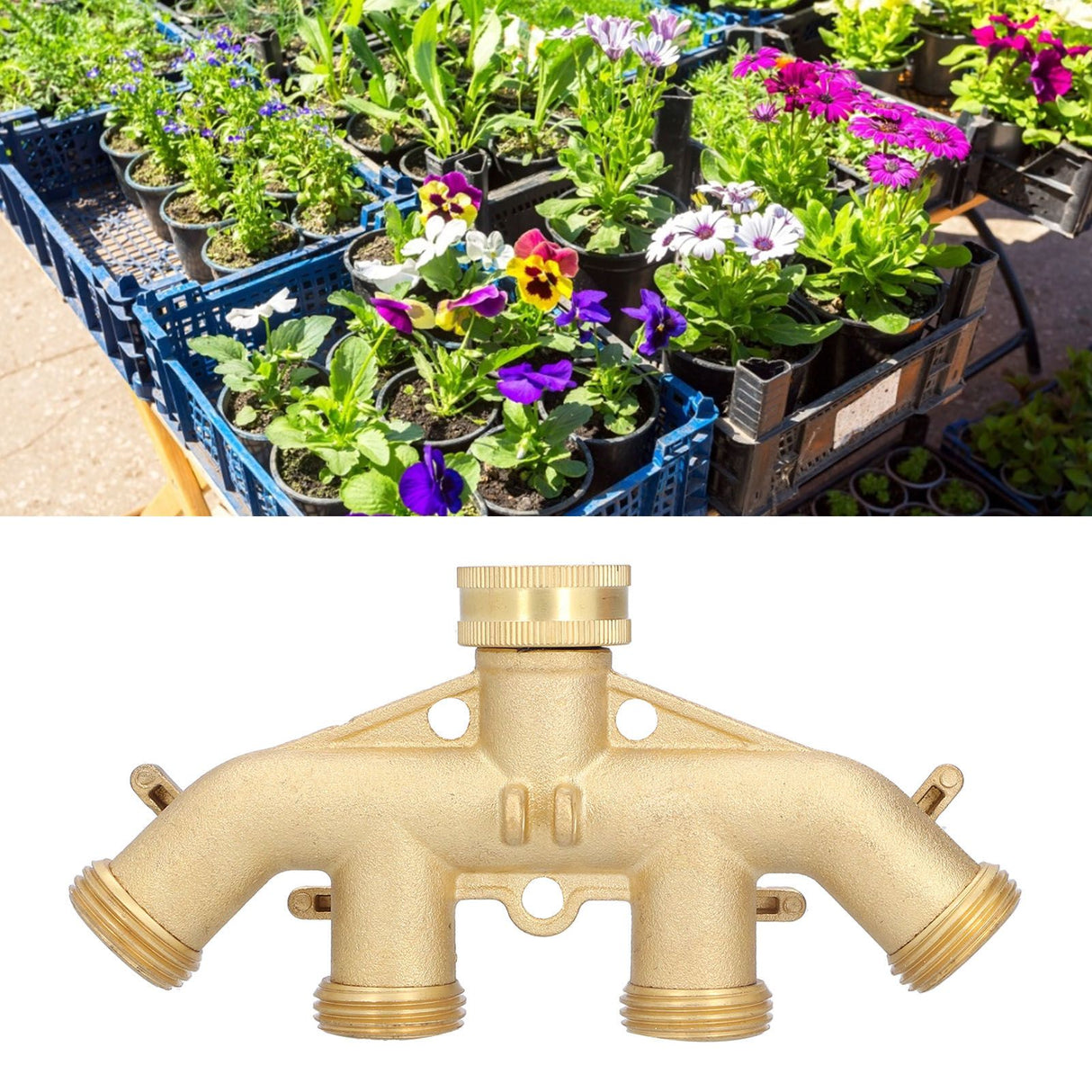 G3/4 4 Way Hose Splitter Brass Garden Hose Faucet Adapter Joint Connector Irrigation Accessory