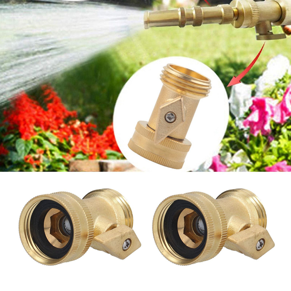 2PCS G3/4 Shut Off Valve Garden Hose Brass Stop Valve with 2 Way Screw Interface for Irrigation Equipment