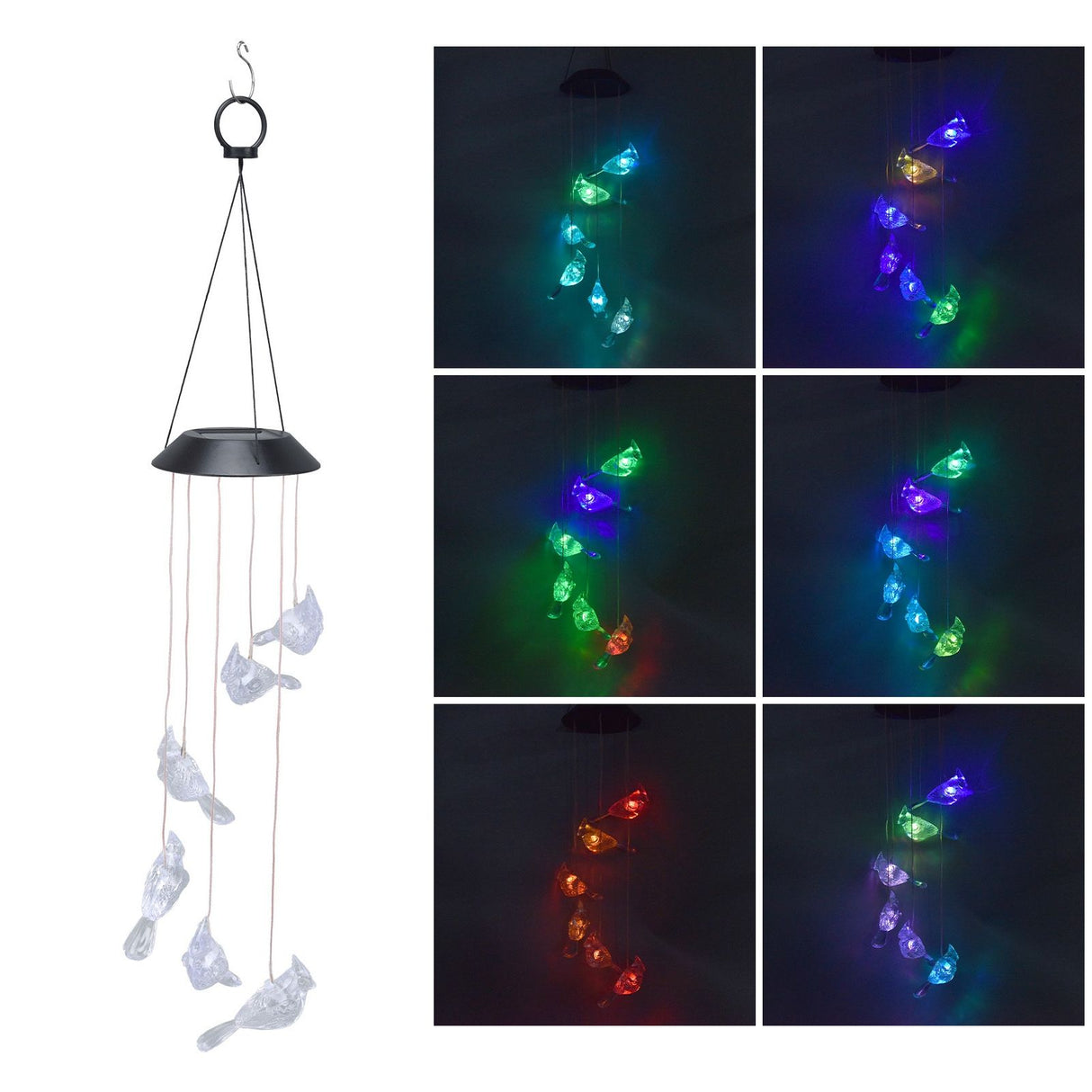 LED Solar Wind Chimes Color Change Waterproof Bird Wind Chimes Light for Courtyard Garden Patio