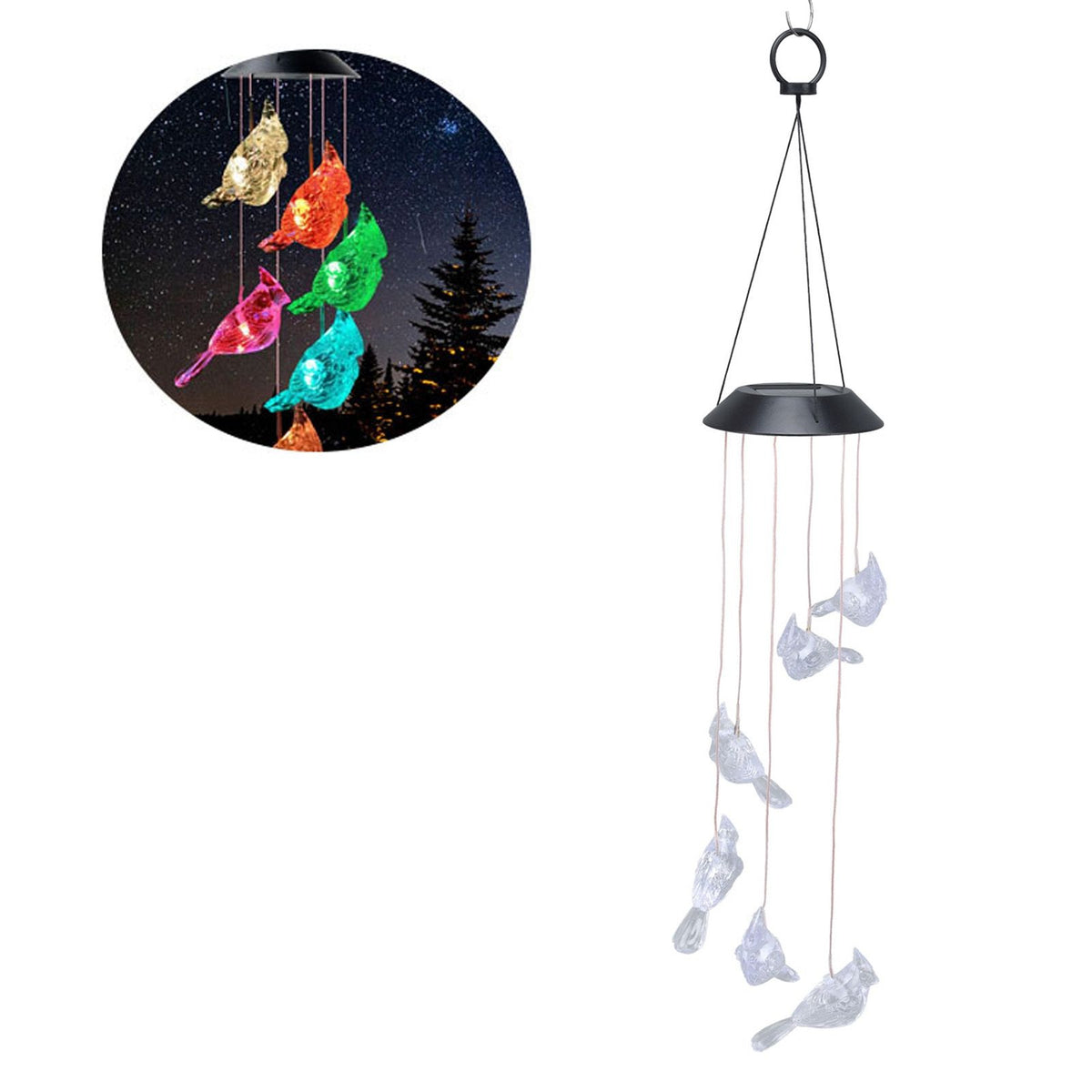 LED Solar Wind Chimes Color Change Waterproof Bird Wind Chimes Light for Courtyard Garden Patio