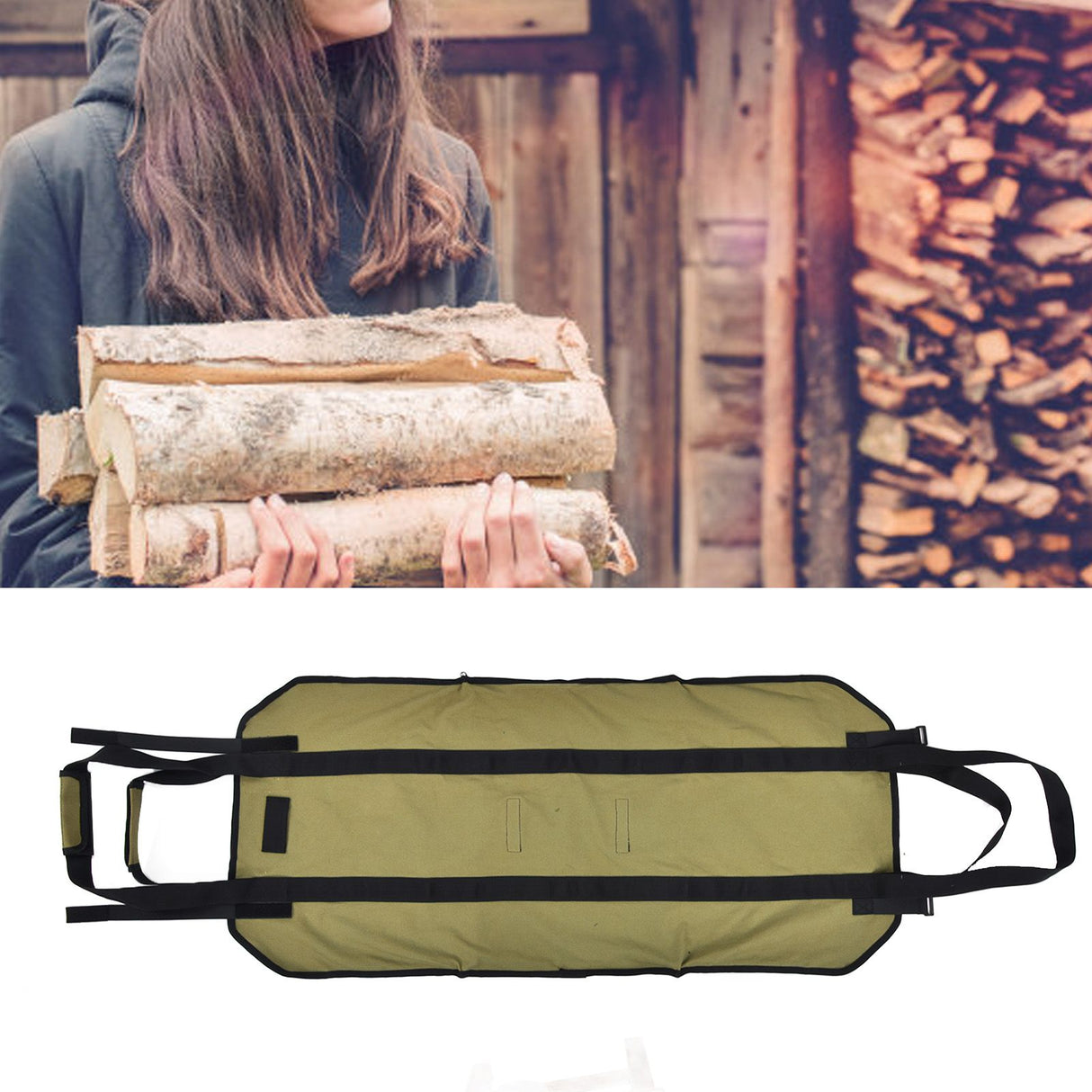 Large Capacity Firewood Storage Bag Basket Oxford Cloth Outdoor Camping Wood Log CarrierKhaki