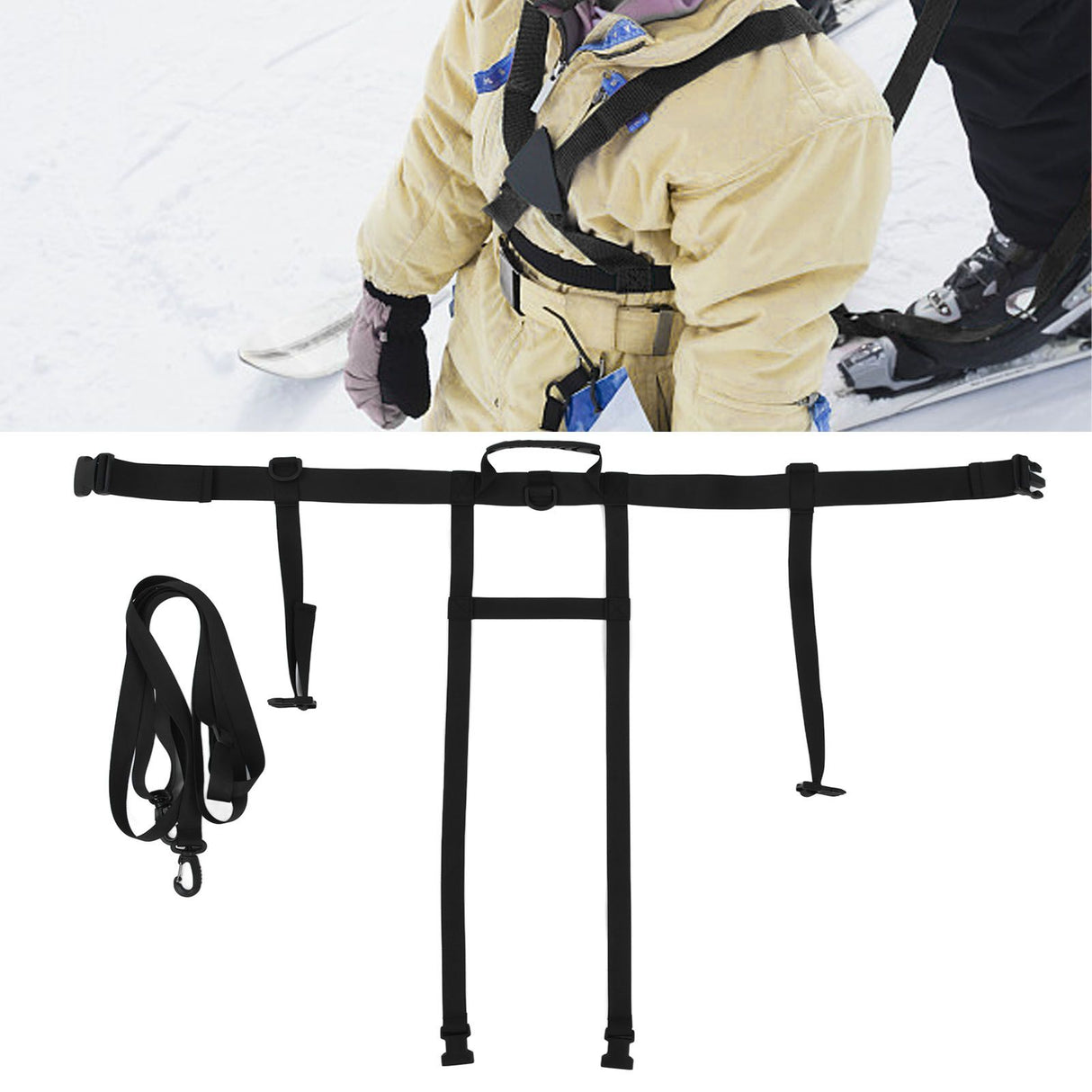 Children Ski Training Safety Ropes Adjustable Outdoor Skiing Harness Safety Shoulder StrapBlack