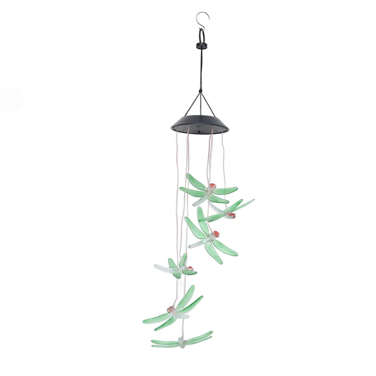 Solar Wind Chimes Photosensitive Design Waterproof Automatic Operation Green Dragonfly Shape Color Changing Lights