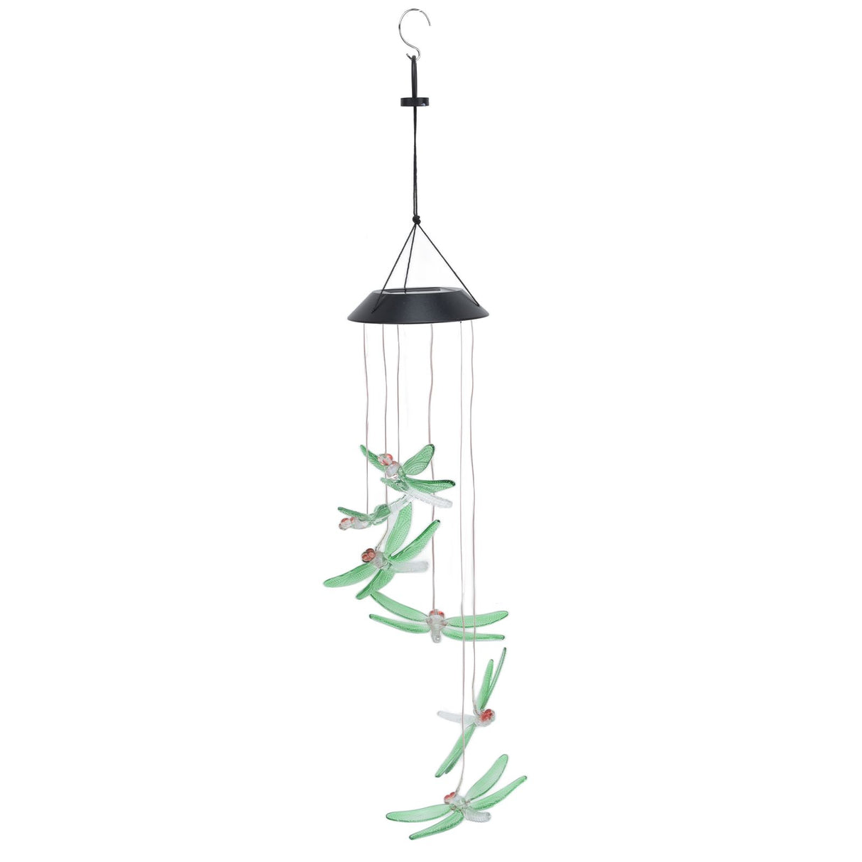 Solar Wind Chimes Photosensitive Design Waterproof Automatic Operation Green Dragonfly Shape Color Changing Lights