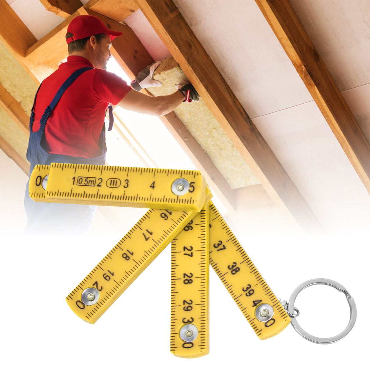 2Pcs ABS Folding Ruler Portable 0.5m Foldable Ruler with Key Ring for Carpentry Laying TilesYellow