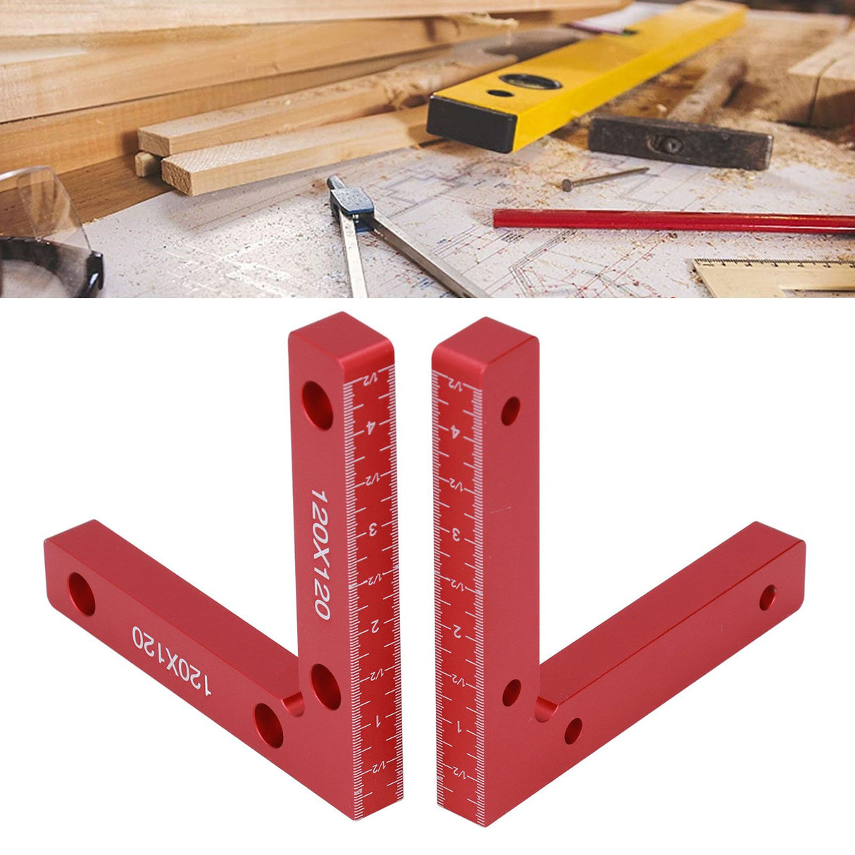 2pcs Right Angle Clamps Aluminum Alloy Material Anodized Clear Scale Red 90 Degree Positioning Tool for Ensuring Balance