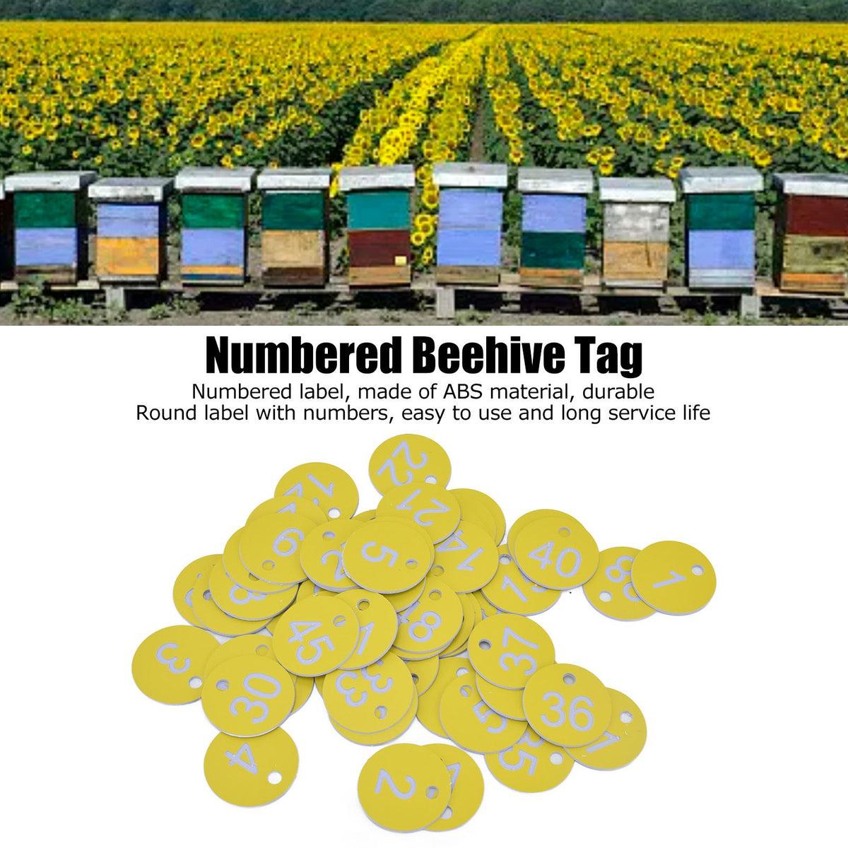 50Pcs Beehive Tag ABS Round Numbered Sign Labels with Hole Livestock Beekeeping SuppliesLight Yellow 1-50