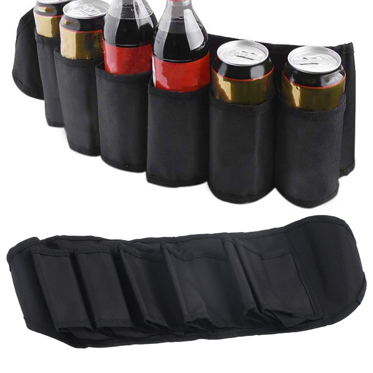 Beer Belt 6 Pockets 600D Oxford Cloth Adjustable Beverage Waist Strap for Camping Fishing