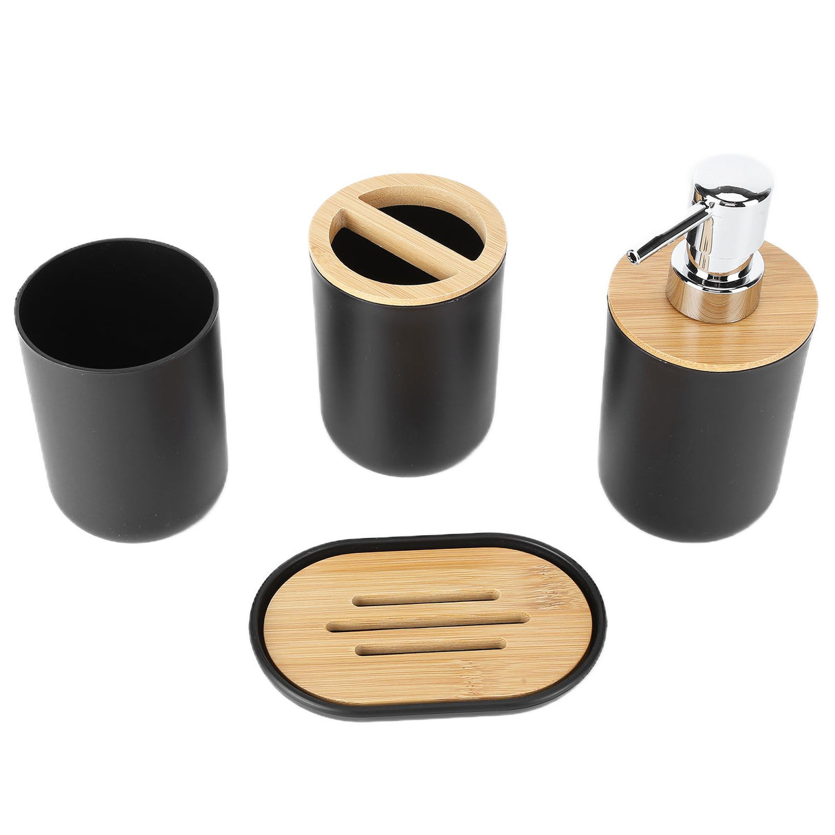 4Pcs Bathroom Accessory Set Bamboo Waterproof Durable Gift Toothbrush Cup for Home HotelBlack