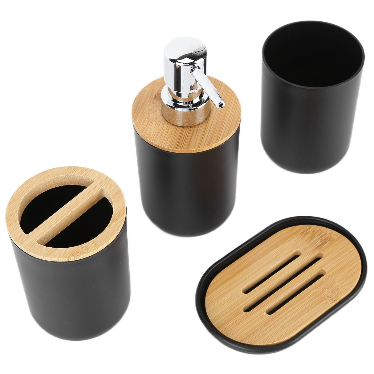 4Pcs Bathroom Accessory Set Bamboo Waterproof Durable Gift Toothbrush Cup for Home HotelBlack