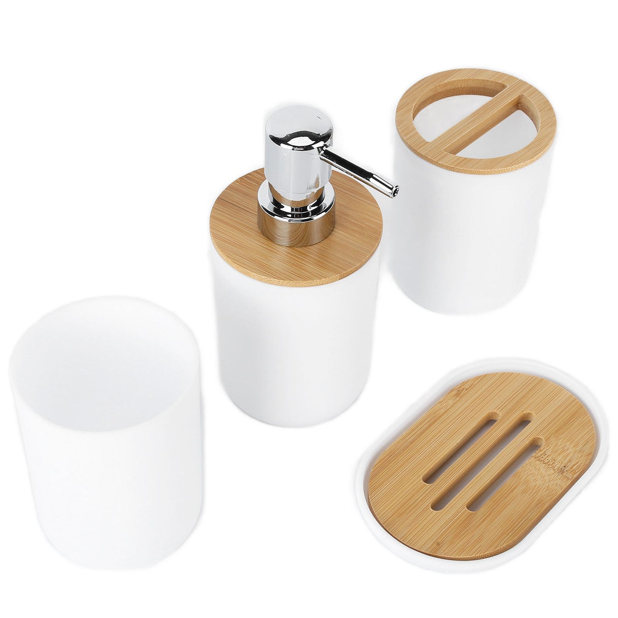 4Pcs Bathroom Accessory Set Bamboo Waterproof Durable Gift Toothbrush Cup for Home HotelWhite