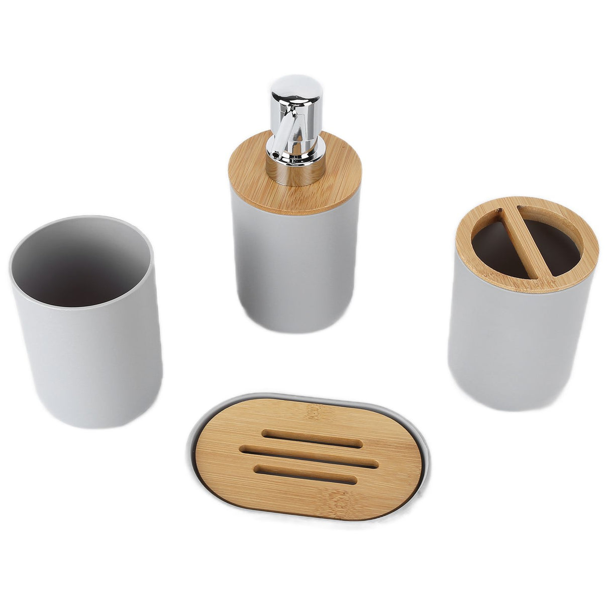 4Pcs Bathroom Accessory Set Bamboo Waterproof Durable Gift Toothbrush Cup for Home HotelGrey