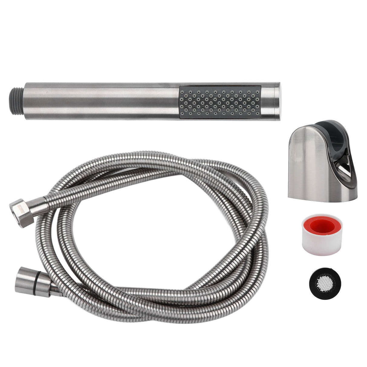 3Pcs/Set Stainless Steel Hand Shower Brushed Round Single Shower Head with Hose Fixed Holder