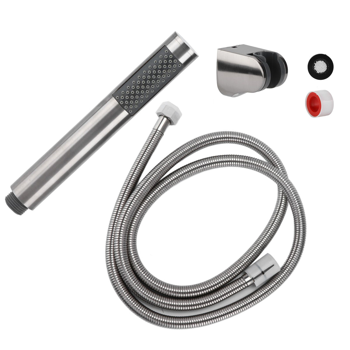 3Pcs/Set Stainless Steel Hand Shower Brushed Round Single Shower Head with Hose Fixed Holder