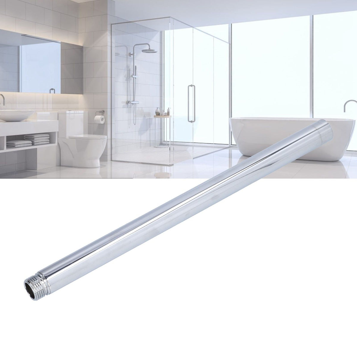 30cm/12in Shower Arm G1/2in Stainless Steel Shower Arm with Polished Chrome Finish Easy to Install and Clean for Bathroom and Toilet