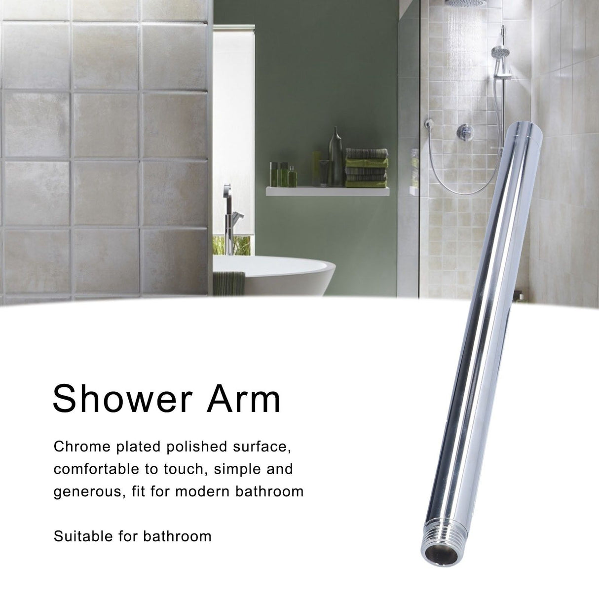 30cm/12in Shower Arm G1/2in Stainless Steel Shower Arm with Polished Chrome Finish Easy to Install and Clean for Bathroom and Toilet