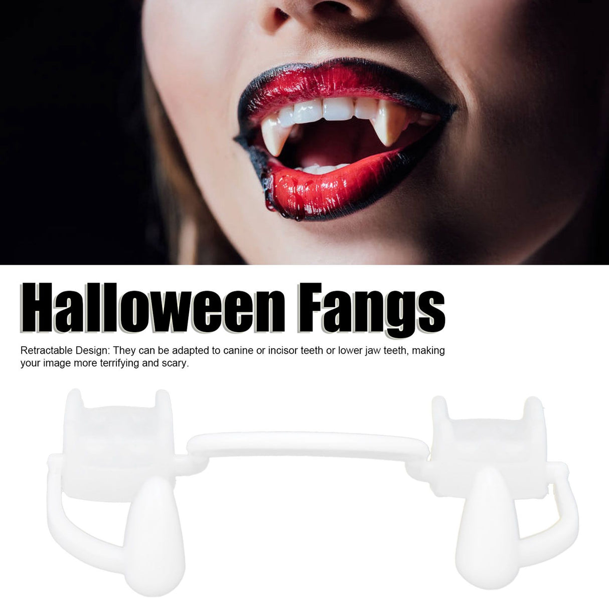 Vampire Fangs Retractable False Tooth with Tooth Repair Beads Halloween Costume Cosplay Party Props