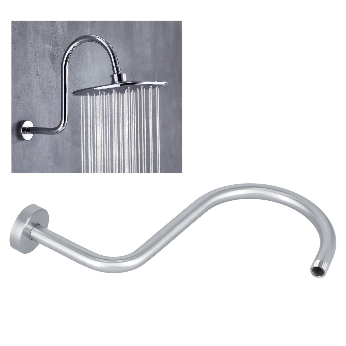 Shower Arm S Shape Gooseneck Stainless Steel Shower Head Extension Arm Bathroom NPT Shower Head Arm for Home233 Brushed