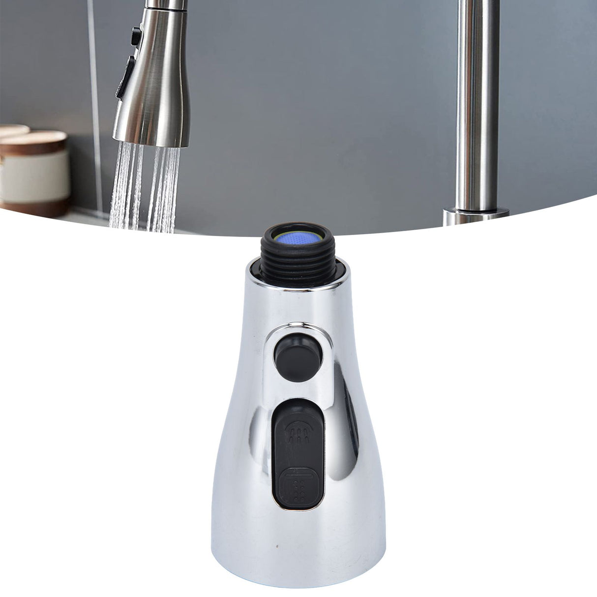 Faucet Spray Head G1/2 Brushed Silver 3 Functions Pull Down Sprayer Nozzle for Kitchen01 Type