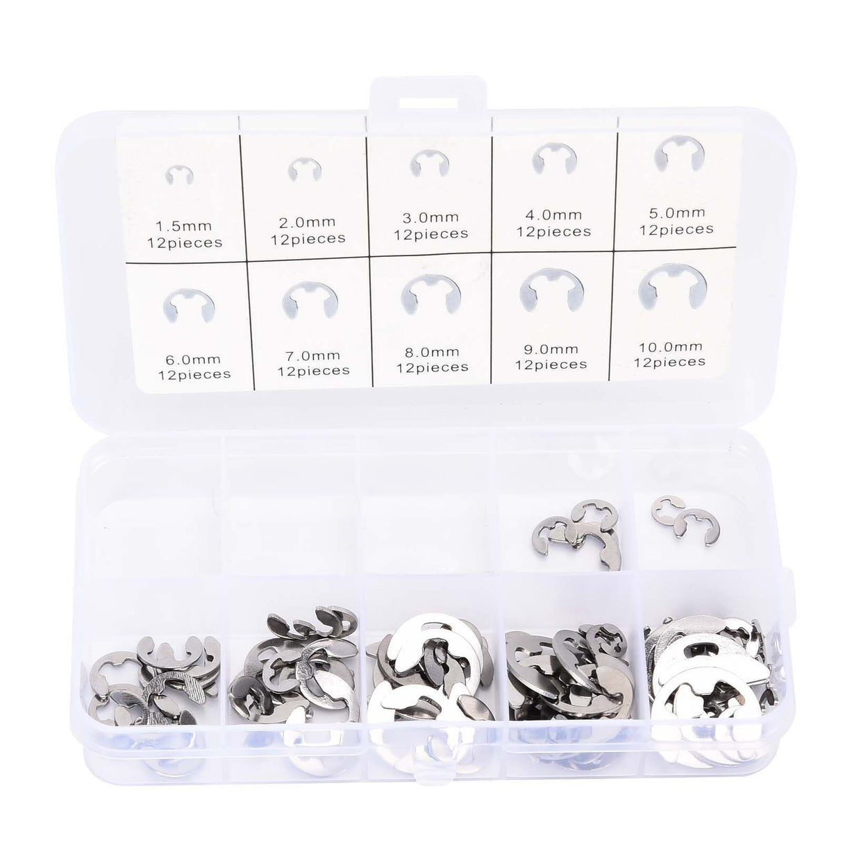 120PCS Snap Rings M1.5‑10 Mini Portable Corrosion Resistant Stainless Steel Snap Rings Kit120PCS