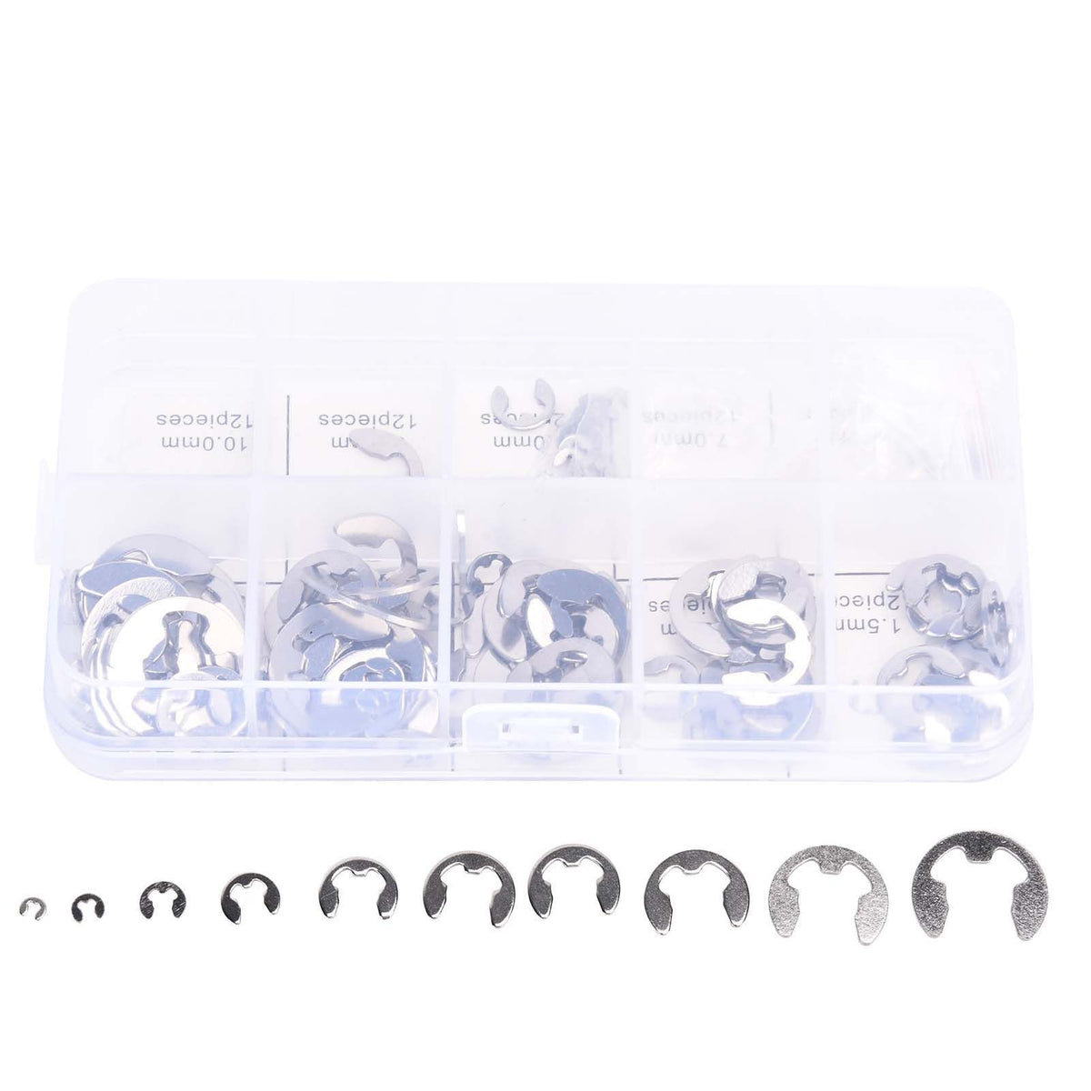 120PCS Snap Rings M1.5‑10 Mini Portable Corrosion Resistant Stainless Steel Snap Rings Kit120PCS