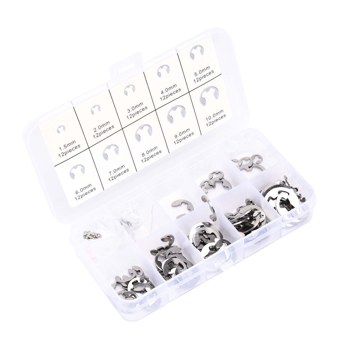 120PCS Snap Rings M1.5‑10 Mini Portable Corrosion Resistant Stainless Steel Snap Rings Kit120PCS