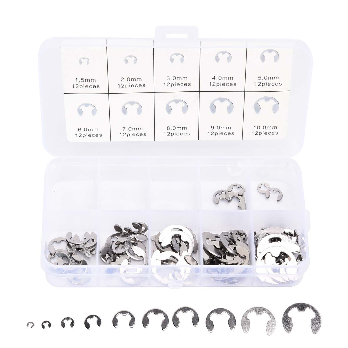 120PCS Snap Rings M1.5‑10 Mini Portable Corrosion Resistant Stainless Steel Snap Rings Kit120PCS