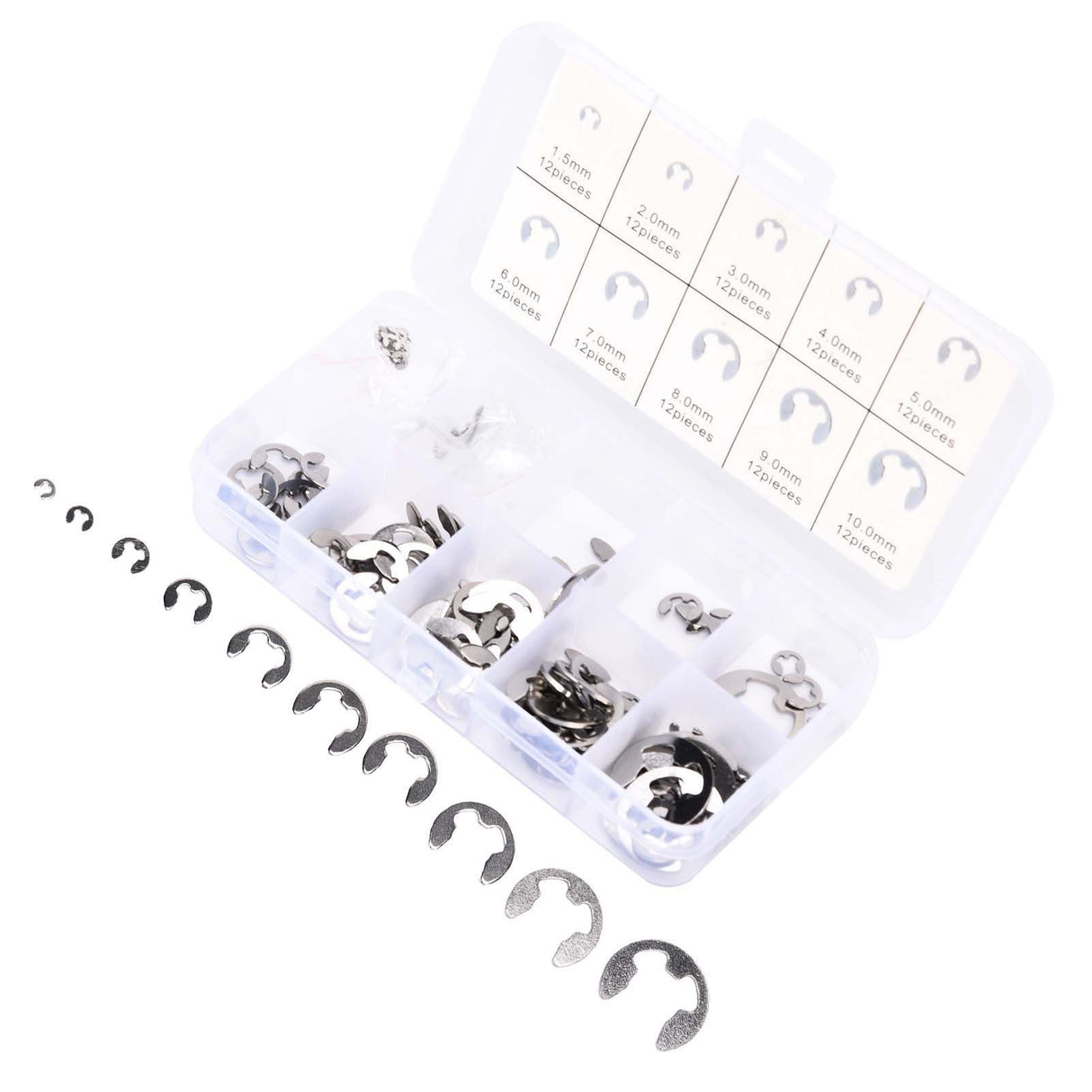 120PCS Snap Rings M1.5‑10 Mini Portable Corrosion Resistant Stainless Steel Snap Rings Kit120PCS