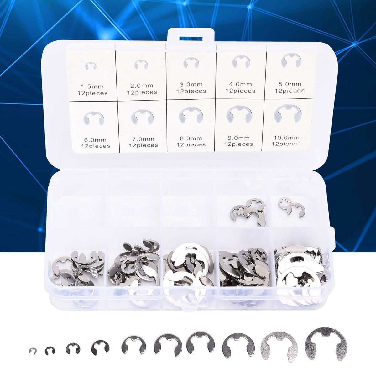 120PCS Snap Rings M1.5‑10 Mini Portable Corrosion Resistant Stainless Steel Snap Rings Kit120PCS
