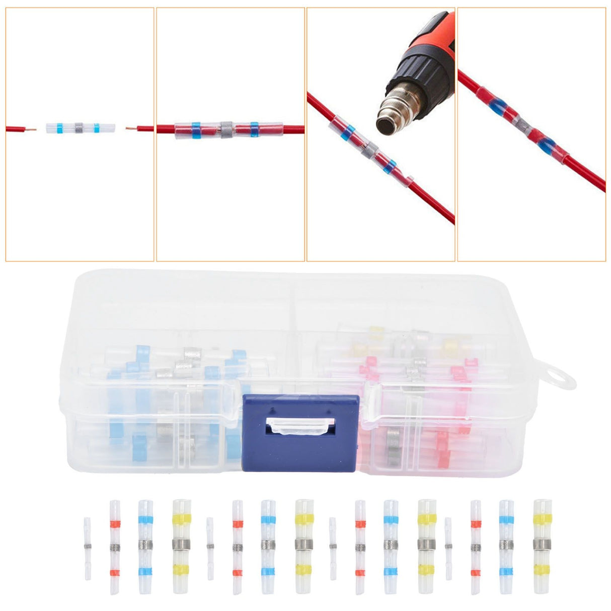 50pcs Waterproof Wire Connectors Bendable Marine Grade Insulated Electrical Wire TerminalsWhite 10 Red 23 Blue 12 Yellow 5
