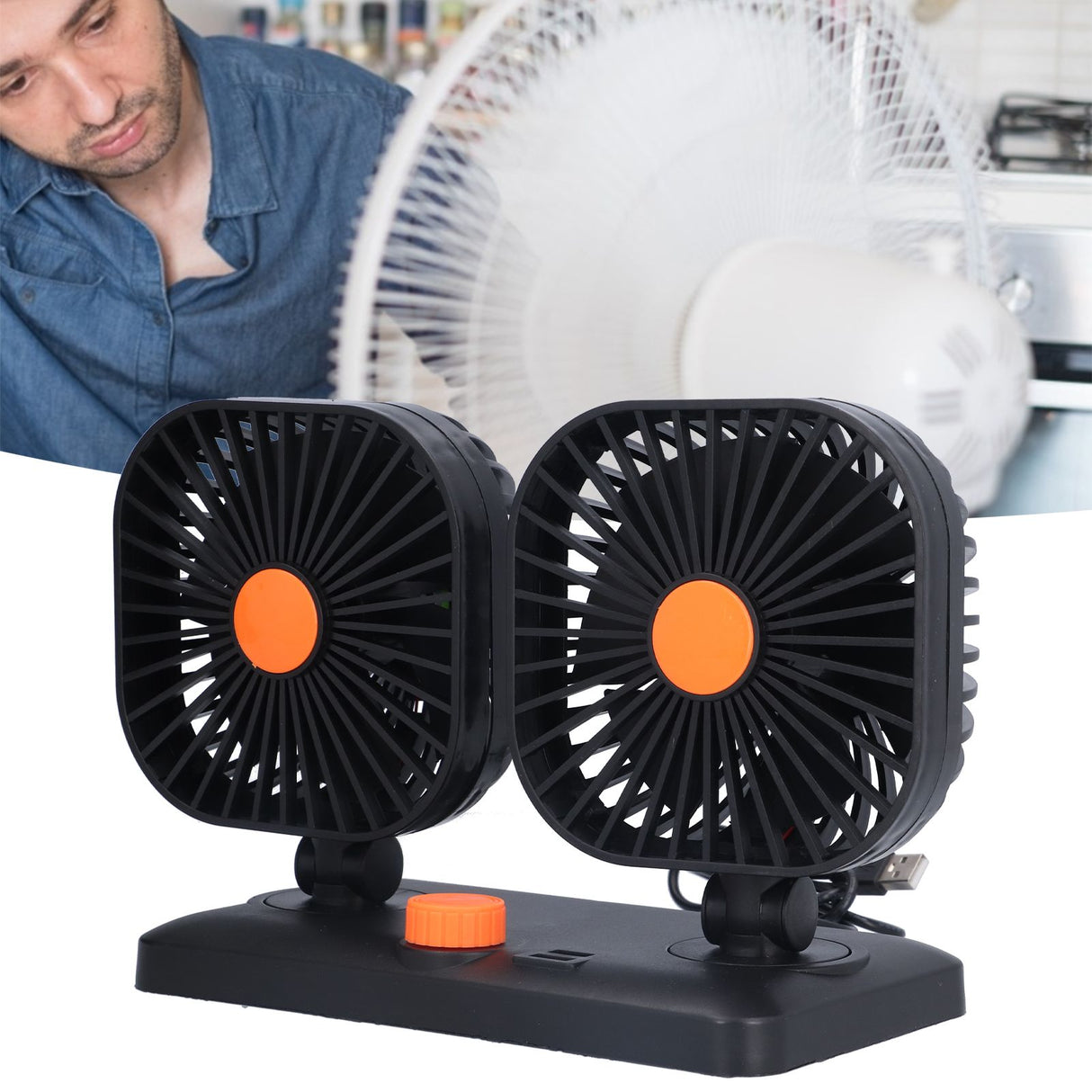 Car Air Cooling Fan Dual Head USB Universal Cooling Device 360 Degree Adjustable Square Low Noise Car Accessories