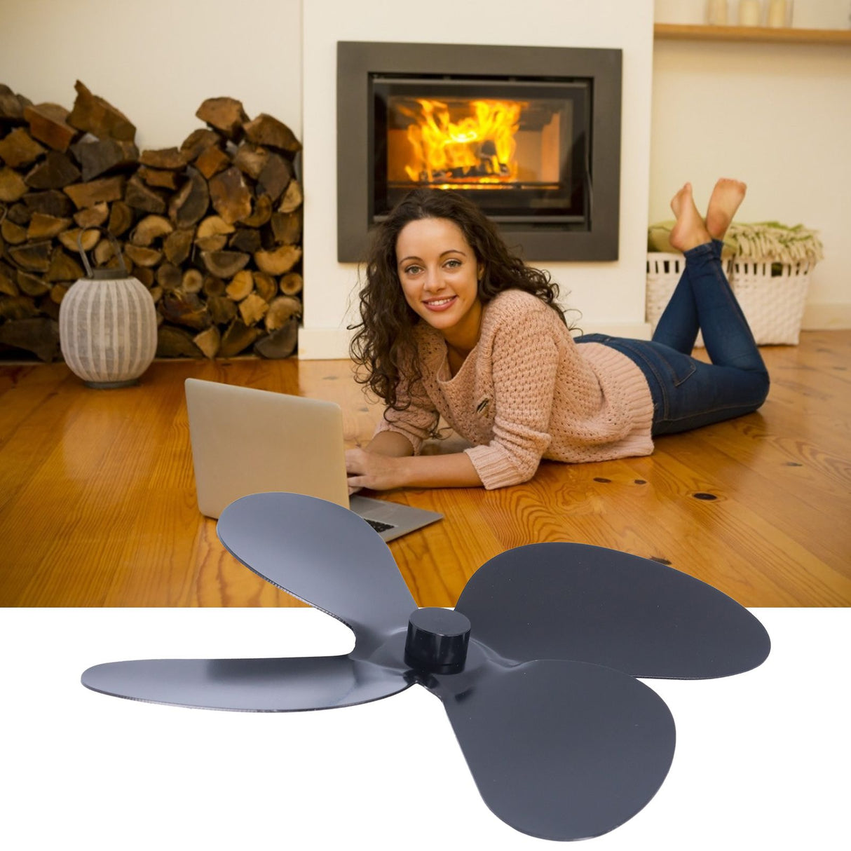 Fan Blade Replacement Fireplace Aluminum Alloy Blade Black Universal Stove Fan Blade4 Blade