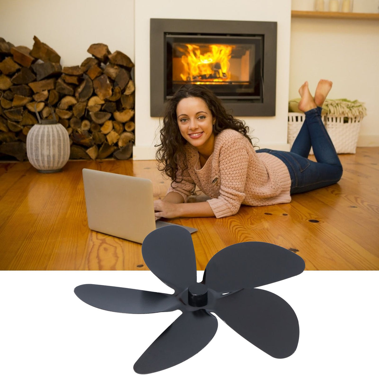 Fan Blade Replacement Fireplace Aluminum Alloy Blade Black Universal Stove Fan Blade5 Blade